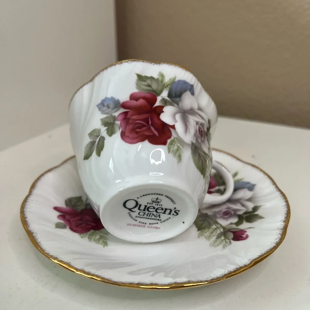 Queen’s China Summer Glory Teacup & Saucer | English Bone China